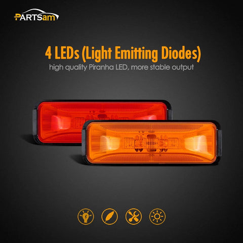 Image of Partsam 4x Waterproof Amber/Red 4LED Side Marker Light for Trailer Truck Boat DC12V - Slim Waist