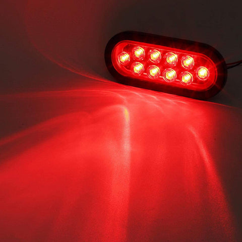 Image of Partsam 2Pcs 6 Inch Oval Trailer Tail Lights Red 10 LED, 6" Inch Red Oval Led Stop Turn Tail Lights Sealed with Lights, Grommets and Wire Pigtails for Truck Trailer (Turn, Stop, Brake and Tail Light)