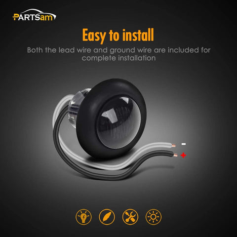 Image of Partsam 5x 3/4" Mini Smoke Lens Amber LED Clearance Side Marker Light Trun Signal Truck Trailer RV Camper Pickup Car Grille Lights Flush Mount Waterproof 12V