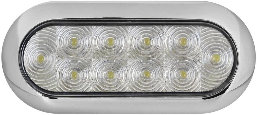 artsam 2x 6 Oval White Led Trailer Lights 10 LED Clear Lens Oblong Led Trailer Truck Reverse Backup Light Flange Mount Stop Turn Tail Lights w/Chrome Bezels Waterproof Surface Mount 12V