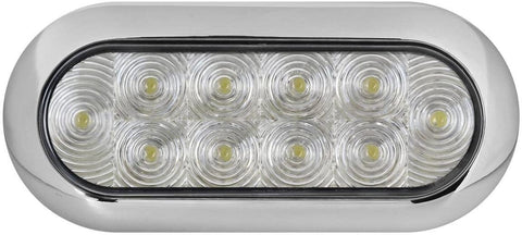 Image of artsam 2x 6 Oval White Led Trailer Lights 10 LED Clear Lens Oblong Led Trailer Truck Reverse Backup Light Flange Mount Stop Turn Tail Lights w/Chrome Bezels Waterproof Surface Mount 12V