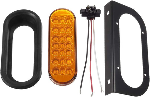 Image of Partsam 2 Pcs AMBER Oval 6-1/2" Sealed LED Turn Signal and Parking Light Kit with Mounting Brackets, Grommet and Plug, Faceted Led Trailer Lights w Amber Reflector on trailers less than 80" wide