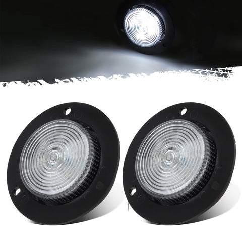 Image of Partsam 2 inch White 6LED Marker Lights Truck Trailer RV Clearance Light, 2" Round Reverse/Backup Lights, Interior Courtesy Light, Flange Mount, Clear Lens, 12V