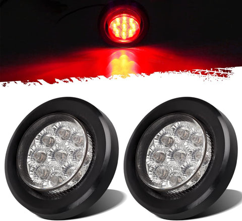 Image of Partsam Pair 2" Clear/Red Flush Mount Mini-Reflex Side Marker LED Light Truck RV Trailer 9LED w Grommet, Faceted Round Trailer Clearance Lights w Reflectors