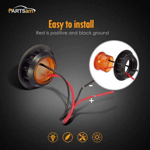 Image of Partsam 10 Pcs 1-1/4" Inch Mount Amber LED Clearance Markers Bullet Marker lights, side marker lights, led marker lights, led side marker lights, led trailer marker lights, trailer marker light