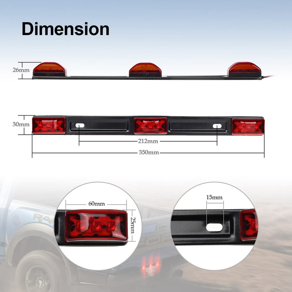 Partsam Waterproof Truck Trailer LED Light Kits,Pairs Rectangular Stop Turn Tail Lights w/Wire &bracket+14.17" Red 3 Light 9 LED Stainless Steel ID Light Bar+2x3.9 Amber 3 LED Side Marker Lamps
