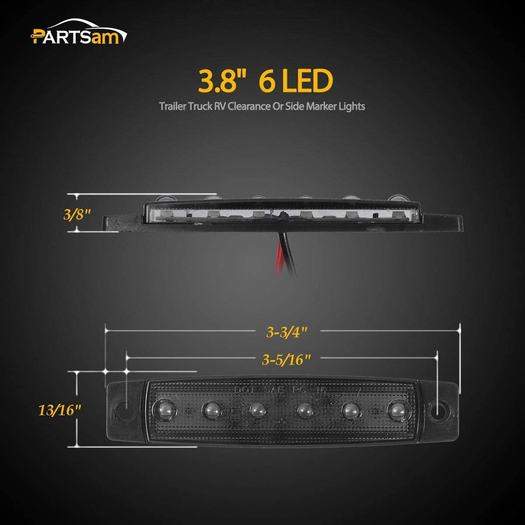 Partsam 10Pcs 3.8" Thin Red Led Side Marker Clearance indicator Lights 6 LED Smoke Lens Waterproof 12V Trailer Lorry Van Bus Led marker lights for trucks Sealed, Boat Marine Led Utility Strip Lights
