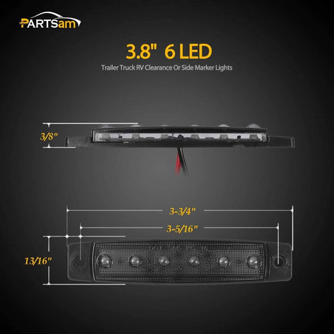 Image of Partsam 5Pcs 3.8" Thin Red Led Side Marker Clearance indicator Lights 6 LED Smoke Lens Waterproof 12V, Trailer marker lights, Led marker lights for trucks, Truck RV cab marker lights