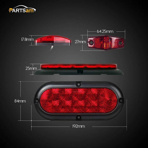 Image of Partsam 12V Led Trailer Lights Waterproof, 2Pcs 6 Inch Oval Led Trailer Tail Lights Stop Turn Brake Tail Lights, 8x Mini Oval Led Marker Clearance Lights Utility boat RV Camper cargo dump Trailer