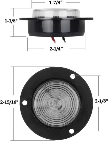Image of Partsam 2 inch White 6LED Marker Lights Truck Trailer RV Clearance Light, 2" Round Reverse/Backup Lights, Interior Courtesy Light, Flange Mount, Clear Lens, 12V
