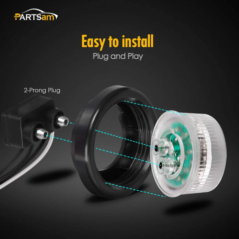 Image of Partsam Pair 2" Clear/Red Flush Mount Mini-Reflex Side Marker LED Light Truck RV Trailer 9LED w Grommet, Faceted Round Trailer Clearance Lights w Reflectors