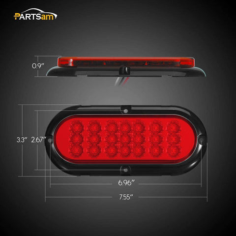 Image of Partsam 2Pcs Oval 6-1/2" Red Led Trailer Tail Lights 21LED Surface Mount LED Brake Stop Turn Tail Light Trailer Truck RV Sealed Faceted Trailer Taillights w Red Reflector Flange Mount
