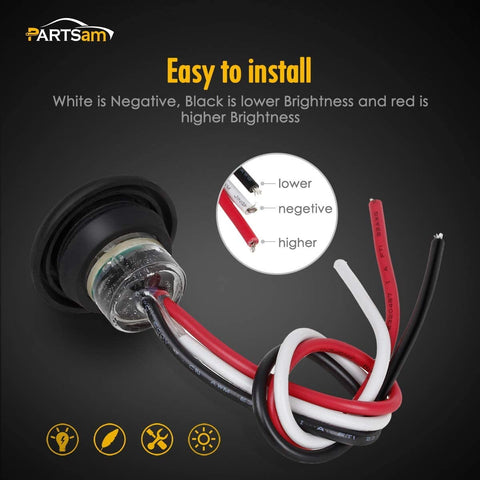 Image of Partsam 10pc 3/4" Round Red Marker Light 3 Wire Clearance Light Indicator Light Bullet Marker Light for Truck RV Car Bus Trailer Van Caravan,12V, Clear Lens