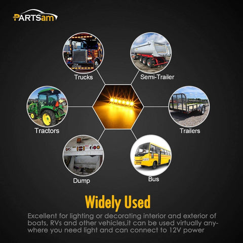 Image of Partsam 5Pcs 3.8" Thin Amber Led Side Marker Clearance indicator Lights 6 LED Smoke Lens Waterproof 12V Trailer Lorry Van Bus Boat Marine Led marker lights for trucks, Truck RV cab marker lights