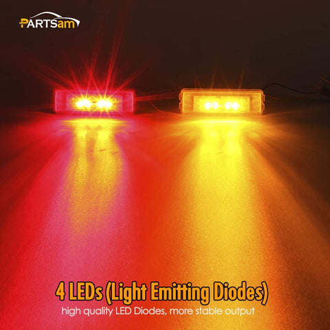Image of Partsam 4x Waterproof Amber/Red 4LED Side Marker Light for Trailer Truck Boat DC12V - Slim Waist