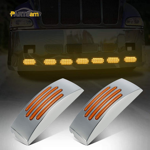 Image of Partsam 2Pcs Flat Line 6 Inch Rectangle Led Marker Clearance Lights and Turn Signal Lights 22 Diodes Amber Chrome Housing, 2x6 Rectangular Led Marker Lights Surface Mount