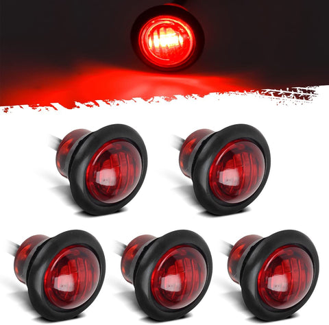 Image of Partsam 5pcs 3/4" Led Side Marker and Clearance Trailer Lights Air Dam Lights 3 wires Red 3 LED Sealed Auxiliary Stop Brake Tail Turn Signal lights Hardwired with Rubber Grommets