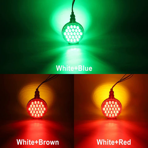 Image of Partsam 2x 4 Dual Revolution Amber/Red/Green Round Double Face 48 Diode Marker/Turn Signal and Auxiliary Led Pedestal Light with Chrome Housing Sealed Replacement for Kenworth/Peterbilt/Freightliner