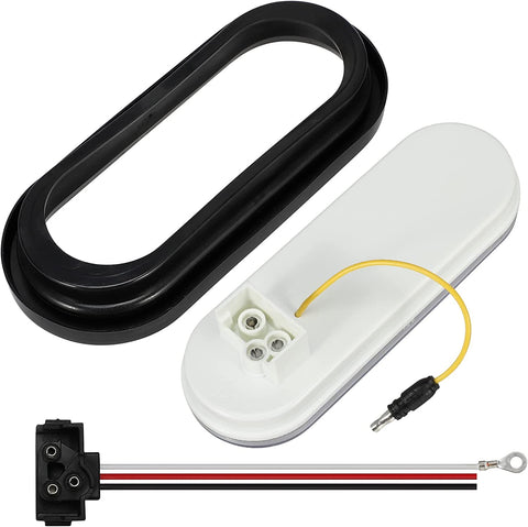 Image of Partsam 2Pcs 6.7 Inch Oval Red Stop Turn Tail Lights to Amber Strobe Lights Kit 12 Diodes w/Rubber Grommets & 3-Prong Wire Pigtails, Red/Amber Oval Led Truck Trailer Tail Lights and Indicator Lights