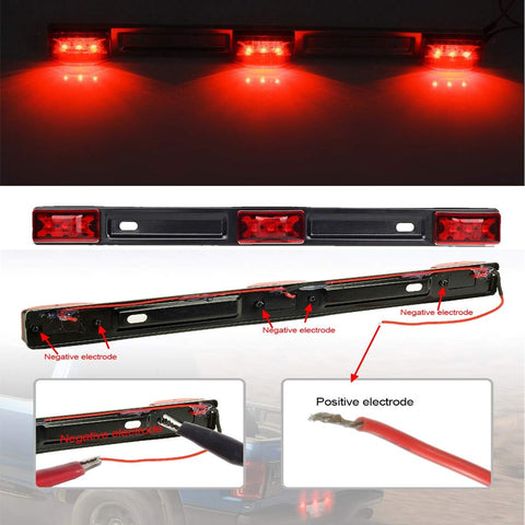 Image of Partsam Waterproof Truck Trailer LED Light Kits,Pairs Rectangular Stop Turn Tail Lights w/Wire &bracket+14.17" Red 3 Light 9 LED Stainless Steel ID Light Bar+2x3.9 Amber 3 LED Side Marker Lamps