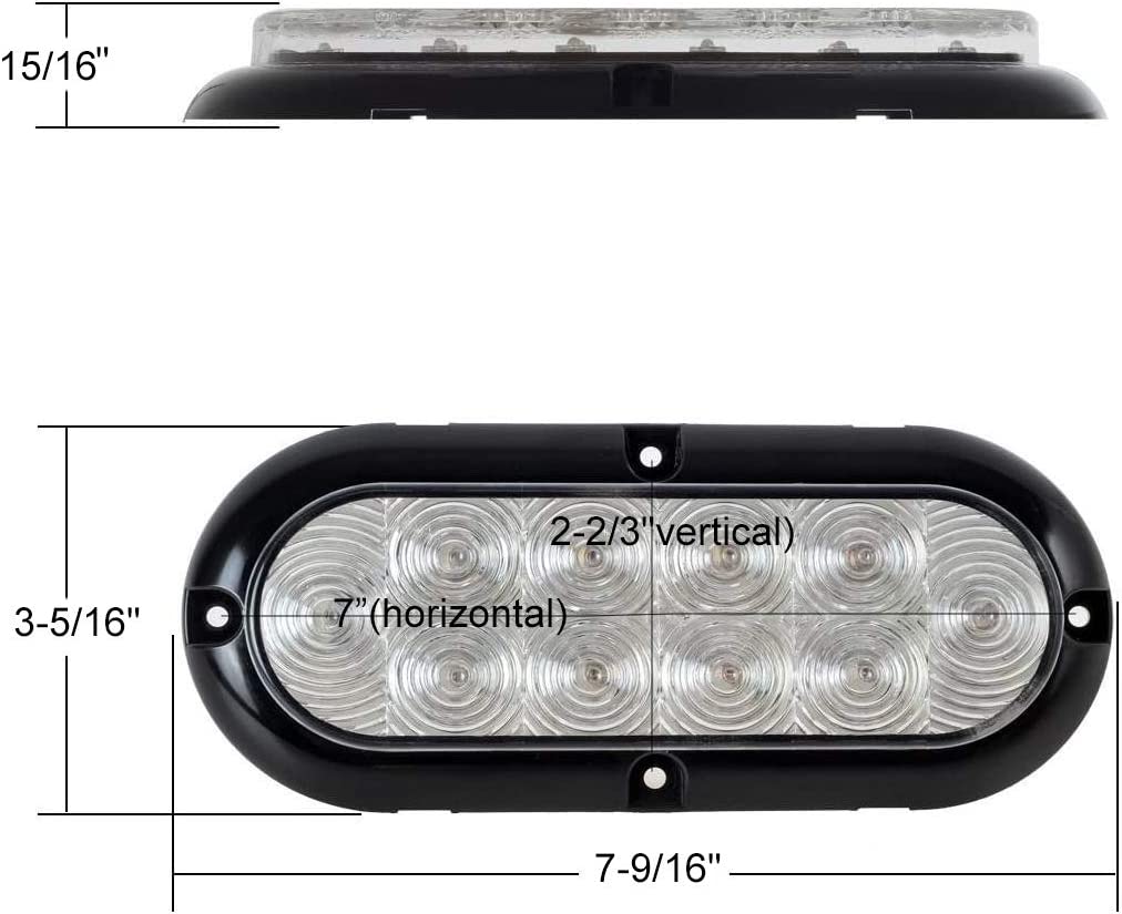 artsam 2x 6 Oval White Led Trailer Lights 10 LED Clear Lens Oblong Led Trailer Truck Reverse Backup Light Flange Mount Stop Turn Tail Lights w/Chrome Bezels Waterproof Surface Mount 12V