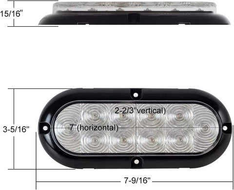 Image of artsam 2x 6 Oval White Led Trailer Lights 10 LED Clear Lens Oblong Led Trailer Truck Reverse Backup Light Flange Mount Stop Turn Tail Lights w/Chrome Bezels Waterproof Surface Mount 12V