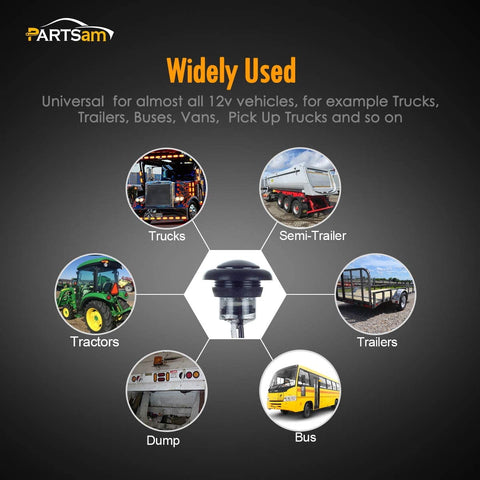 Image of Partsam 10X 3/4" Round Red LED Marker Lights Side Marker Clearance Indicators Bullet Light for Trailer Truck Car Bus Van Pickup RV Camper UTV ATV, Smoked Lens,12V