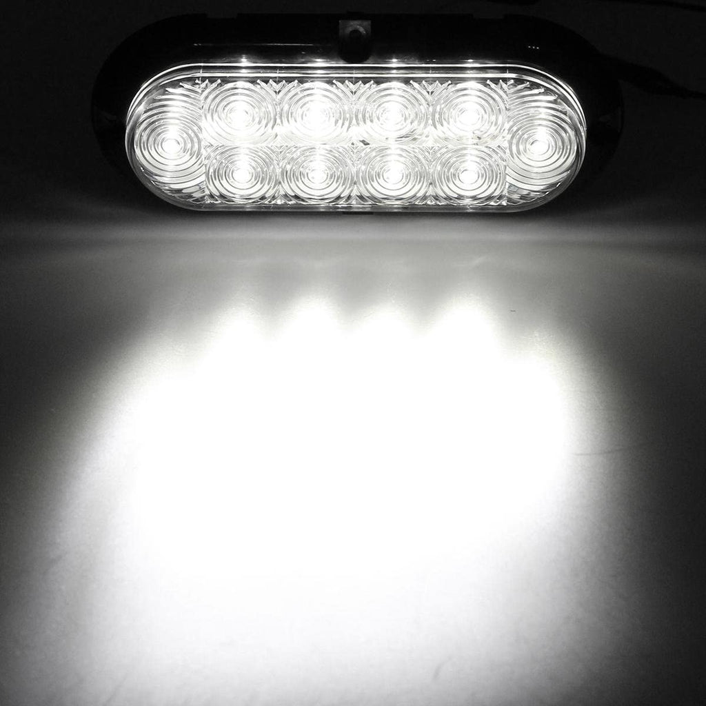 artsam 2x 6 Oval White Led Trailer Lights 10 LED Clear Lens Oblong Led Trailer Truck Reverse Backup Light Flange Mount Stop Turn Tail Lights w/Chrome Bezels Waterproof Surface Mount 12V