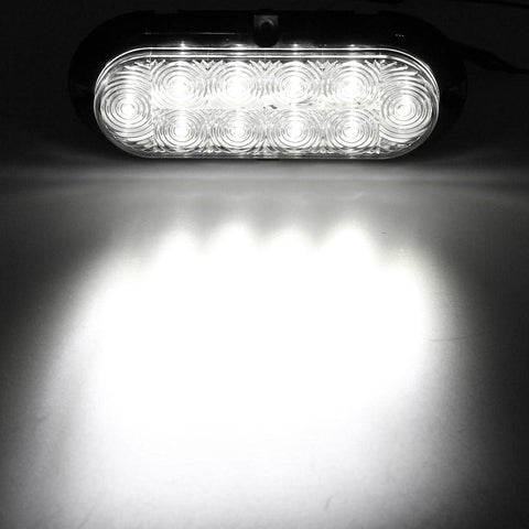 Image of artsam 2x 6 Oval White Led Trailer Lights 10 LED Clear Lens Oblong Led Trailer Truck Reverse Backup Light Flange Mount Stop Turn Tail Lights w/Chrome Bezels Waterproof Surface Mount 12V