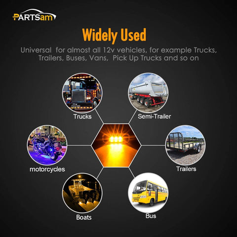 Image of Partsam 10pcs 3.9 inch Amber 3LED Side Marker Light Universal 12V 2 Wires Sealed Assembly, Thin line Faceted LED Trailer Truck Clearance or Side Marker Lights w Mini Reflectors