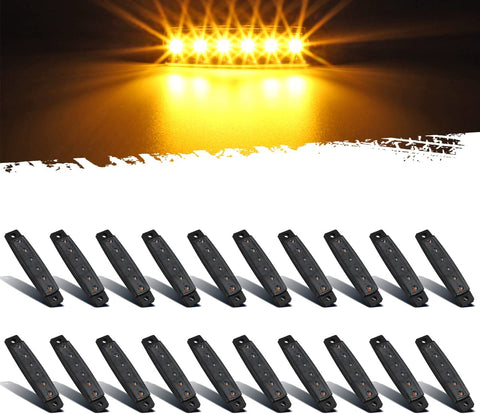 Image of Partsam 20Pcs 3.8" Smoked Thin line Trailer Amber Led Side Marker Clearance Lights 6 LED Surface Mount Trailer marker lights, Led marker lights for trucks, Truck cab marker lights, RV marker lights