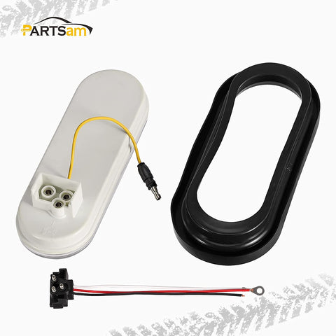 Image of Partsam 2Pcs 6.7 Inch Oval Red Stop Turn Tail Lights and White Backup Lights Kit 12 Diodes w/Rubber Grommets & 3-Prong Wire Pigtails, Red/White Oval Led Truck Trailer Tail Lights and Reverse Lights
