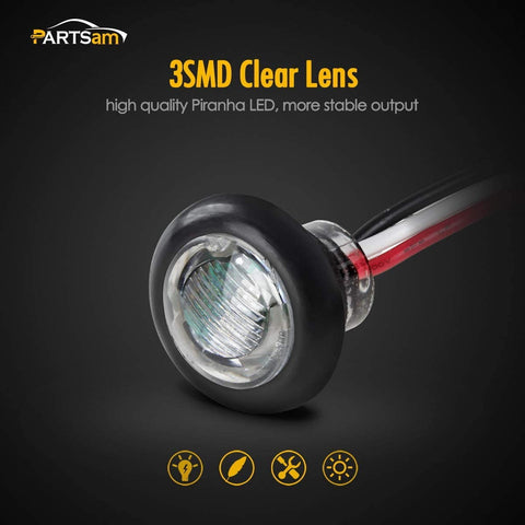 Image of Partsam 10pc 3/4" Round Red Marker Light 3 Wire Clearance Light Indicator Light Bullet Marker Light for Truck RV Car Bus Trailer Van Caravan,12V, Clear Lens