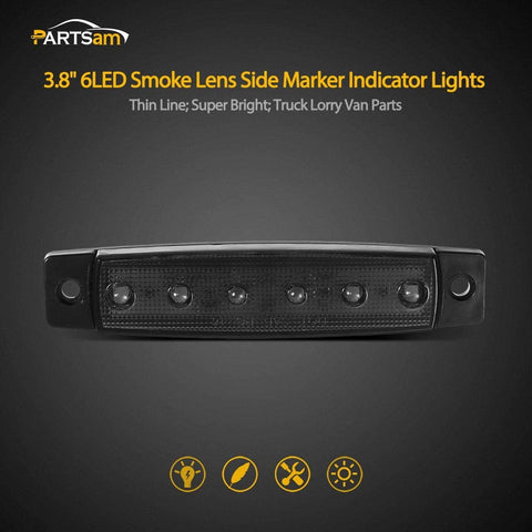 Image of Partsam 10Pcs 3.8" Thin Red Led Side Marker Clearance indicator Lights 6 LED Smoke Lens Waterproof 12V Trailer Lorry Van Bus Led marker lights for trucks Sealed, Boat Marine Led Utility Strip Lights