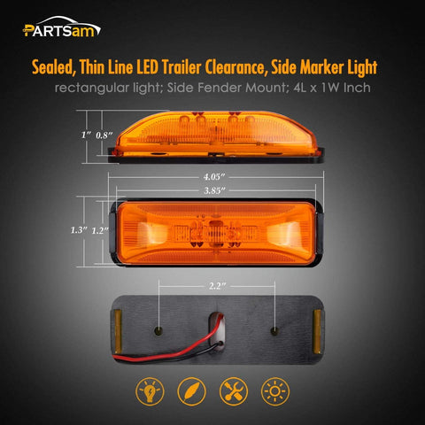 Image of Partsam 4x Waterproof Amber/Red 4LED Side Marker Light for Trailer Truck Boat DC12V - Slim Waist