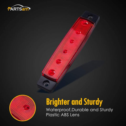 Image of Partsam 10Pcs Red 6 LED Side Marker Indicators Lights Rear Tail Light for Trailer Truck Lorry Camper RV, 3.8" Thin Clearance Thin lights, Marine Boat Utility Strip Light 12V