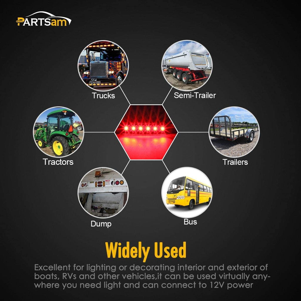 Partsam 5Pcs 3.8" Thin Red Led Side Marker Clearance indicator Lights 6 LED Smoke Lens Waterproof 12V, Trailer marker lights, Led marker lights for trucks, Truck RV cab marker lights