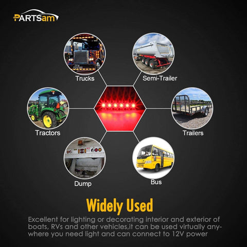 Image of Partsam 5Pcs 3.8" Thin Red Led Side Marker Clearance indicator Lights 6 LED Smoke Lens Waterproof 12V, Trailer marker lights, Led marker lights for trucks, Truck RV cab marker lights