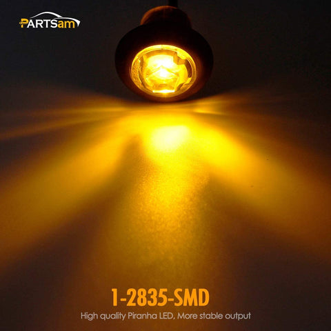 Image of Partsam 20x Amber Side Marker Light Clearance Light LED Amber with Plug, Sealed Mini Round 3/4" Inch Trailer Truck Led Marker Lights w Rubber Grommet Hot Spot