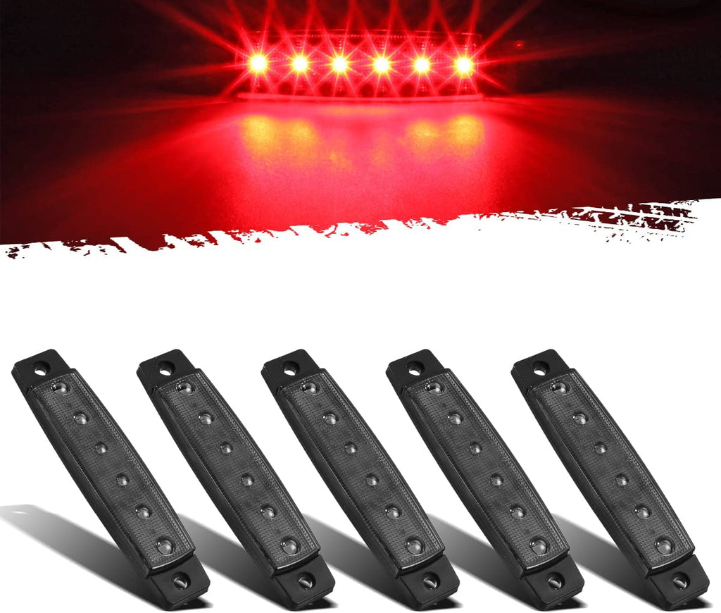 Partsam 5Pcs 3.8" Thin Red Led Side Marker Clearance indicator Lights 6 LED Smoke Lens Waterproof 12V, Trailer marker lights, Led marker lights for trucks, Truck RV cab marker lights