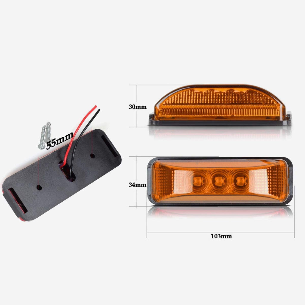 Partsam Waterproof Truck Trailer LED Light Kits,Pairs Rectangular Stop Turn Tail Lights w/Wire &bracket+14.17" Red 3 Light 9 LED Stainless Steel ID Light Bar+2x3.9 Amber 3 LED Side Marker Lamps
