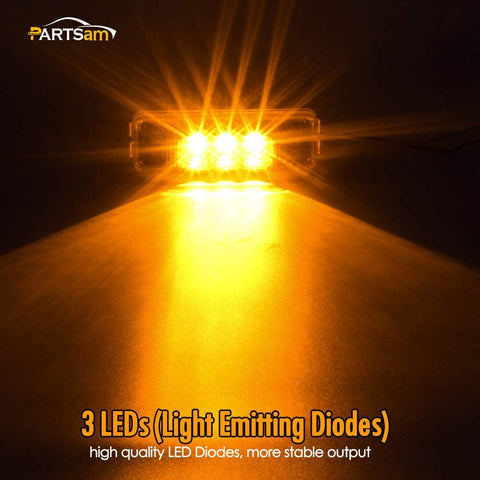 Image of Partsam 10pcs 3.9 inch Amber 3LED Side Marker Light Universal 12V 2 Wires Sealed Assembly, Thin line Faceted LED Trailer Truck Clearance or Side Marker Lights w Mini Reflectors