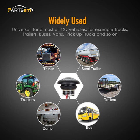 Image of Partsam 10pc 3/4" Round Red Marker Light 3 Wire Clearance Light Indicator Light Bullet Marker Light for Truck RV Car Bus Trailer Van Caravan,12V, Clear Lens