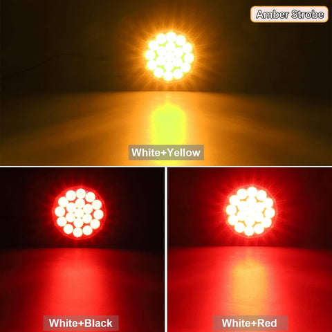 Image of Partsam 2Pcs 4 Inch Round Red Stop Turn Tail Lights to Amber Strobe Lights Kit 19 Diodes w/Rubber Grommets & 3-Prong Wire Pigtails, Red/Amber Round Led Truck Trailer Tail Lights and Indicator Lights