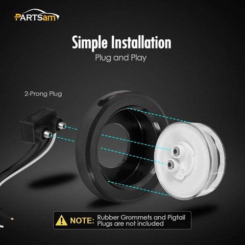 Image of Partsam 2 Pcs Sealed Mini-Flex 2.5" Round LED Side Marker Clearance or ID Light 13 Diodes, Faceted Amber Clear Lens Trailer Truck Sidelights Round Led Lights