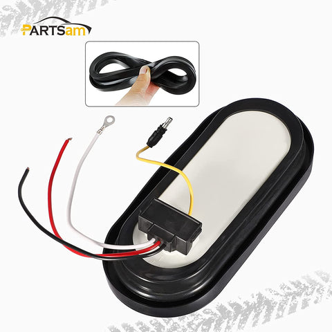 Image of Partsam 2Pcs 6.7 Inch Oval Red Stop Turn Tail Lights and White Backup Lights Kit 12 Diodes w/Rubber Grommets & 3-Prong Wire Pigtails, Red/White Oval Led Truck Trailer Tail Lights and Reverse Lights