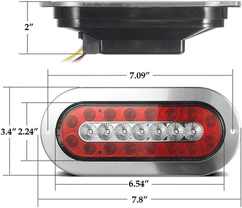 Image of Partsam 4Pcs 6.5" Inch Oval Led Trailer Lights Red White 23 LED Flange Mount Taillights Red Stop Brake Tail Running Lights White Backup and Reverse Lights for RV Trucks Sealed with Reflectors