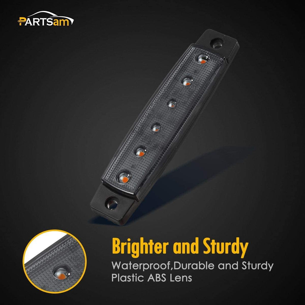 Partsam 10Pcs 3.8" Thin Amber Led Side Marker Clearance indicator Lights 6 LED Smoke Lens Waterproof 12V Trailer Lorry Van Led marker lights for trucks Sealed, Boat Marine Led Utility Strip Lights