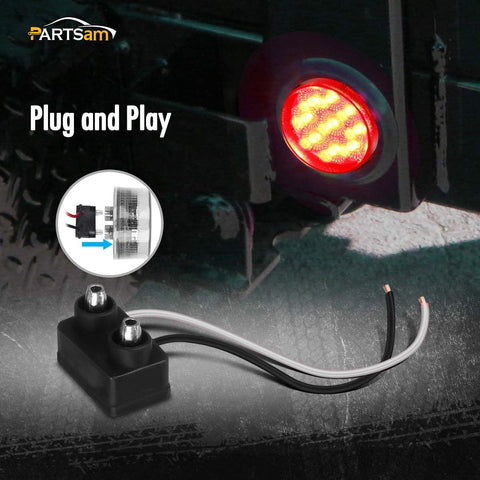 Image of Partsam Pair 2" Clear/Red Flush Mount Mini-Reflex Side Marker LED Light Truck RV Trailer 9LED w Grommet, Faceted Round Trailer Clearance Lights w Reflectors