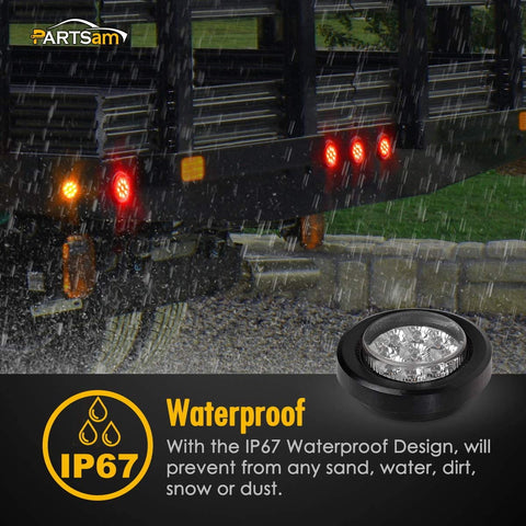 Image of Partsam Pair 2" Clear/Red Flush Mount Mini-Reflex Side Marker LED Light Truck RV Trailer 9LED w Grommet, Faceted Round Trailer Clearance Lights w Reflectors